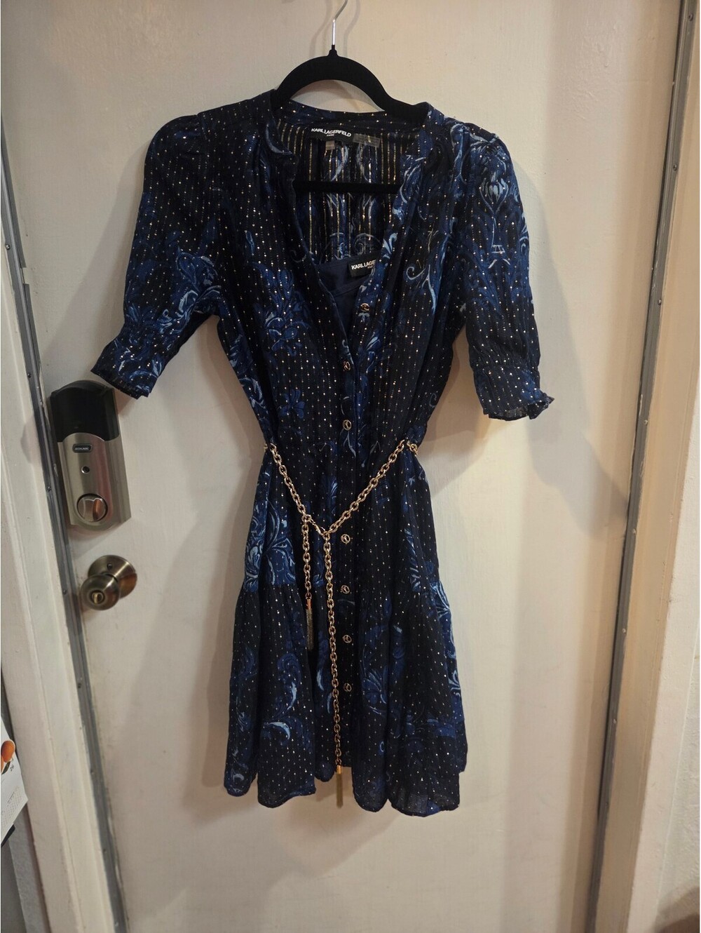Karl Lagerfeld Paris Women's Long Sleeve Dress with Chain Belt